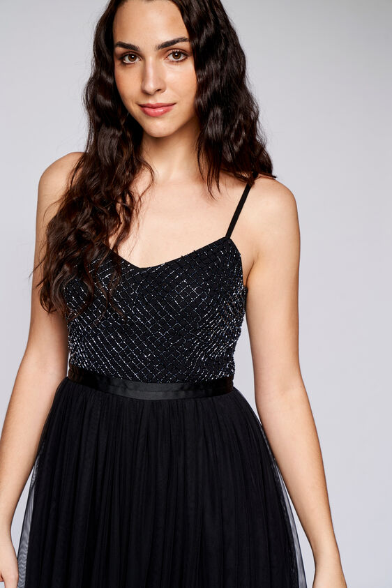 Black Solid Flared Dress, Black, image 5